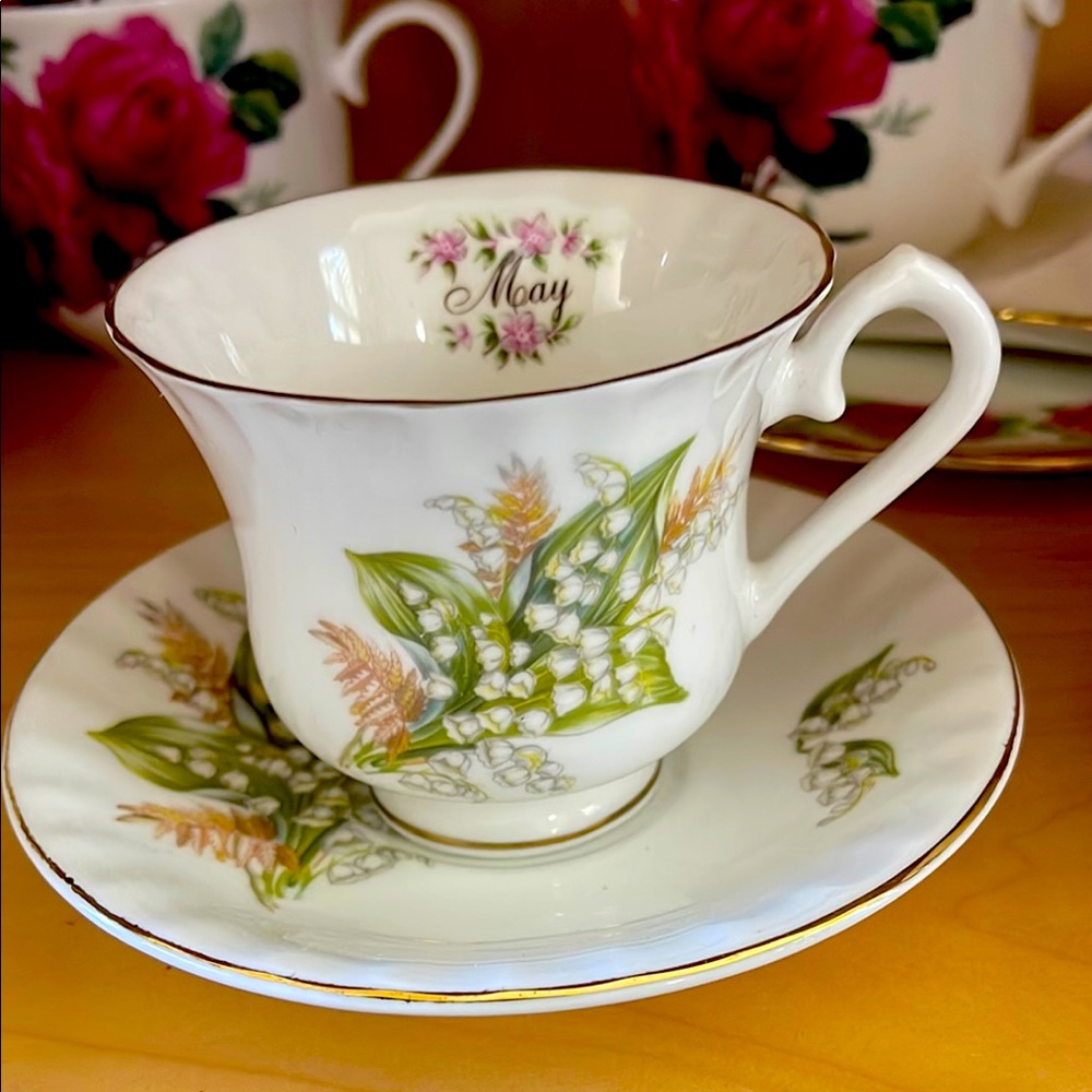 May Floral Teacup and Saucer Set England Royal Stanley